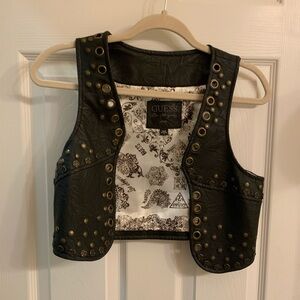 Guess Black Leather Vest with Gold Studs